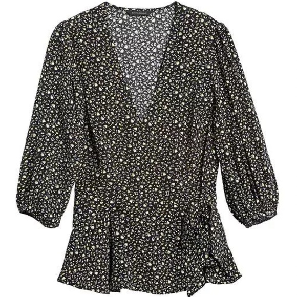 Banana Republic Tops - Banana Republic Black Ditsy Floral Peplum Blouse